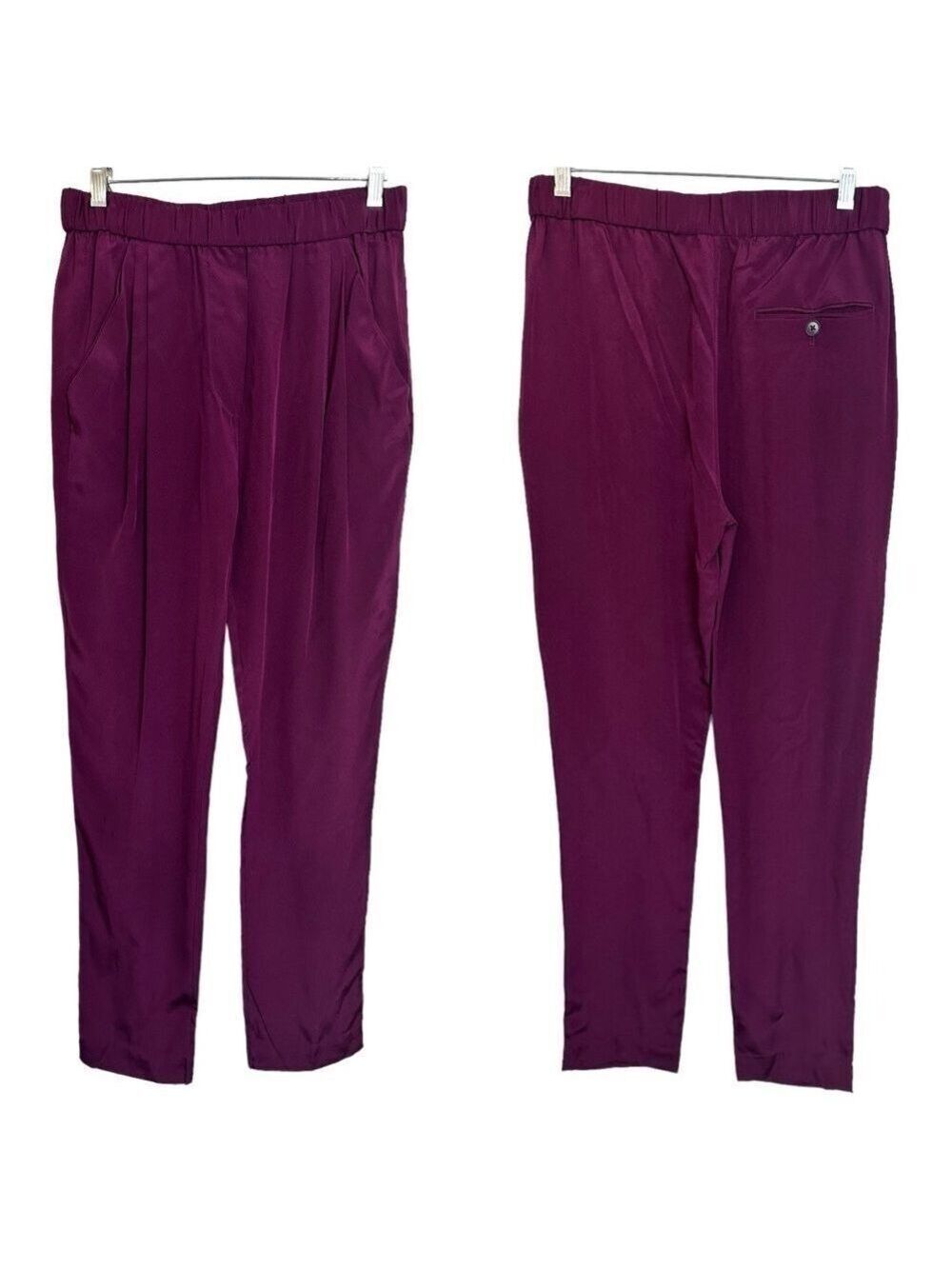 3.1 Phillip Lim 100% Silk Plum Elastic Waist Lightweight Pleated Front Pants